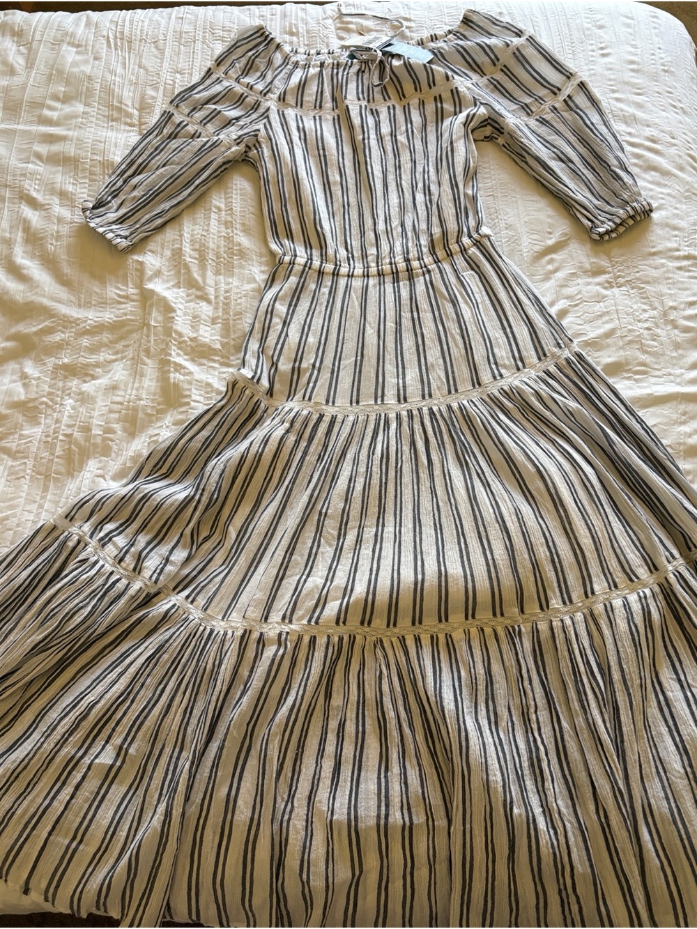 Lauren Ralph Lauren Cream Maxi Dress with Navy Stripes